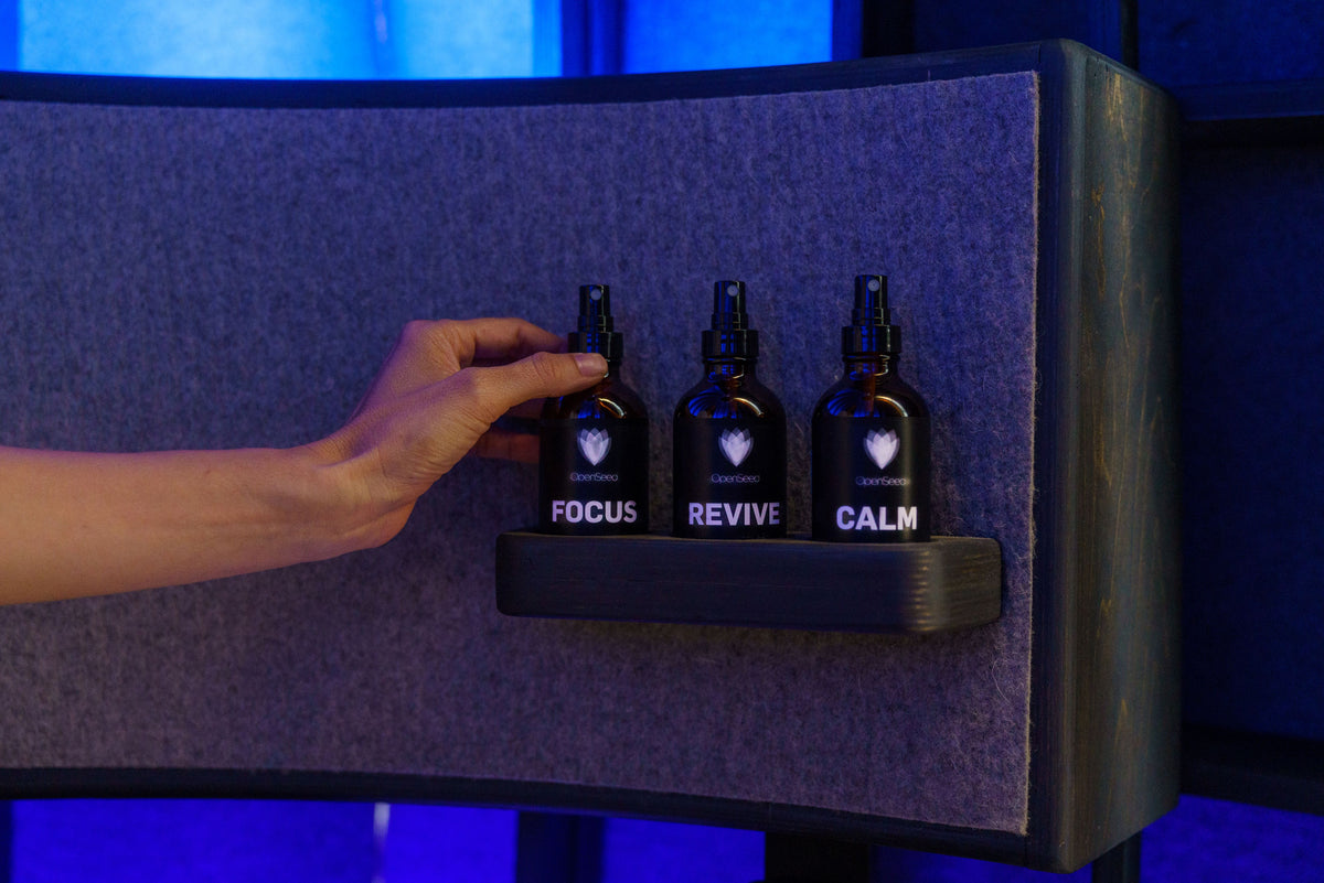 Aromatherapy sprays inside the Lotus pod